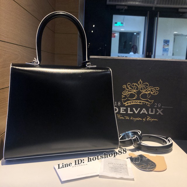 Delvaux全新box皮黑配白邊brillant手提女包 德爾沃專櫃專櫃經典款黑色手袋 bxs1058